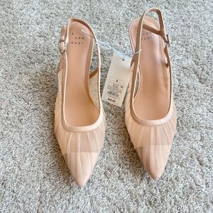 A New Day Women's Beige Pointed Slingback Heels